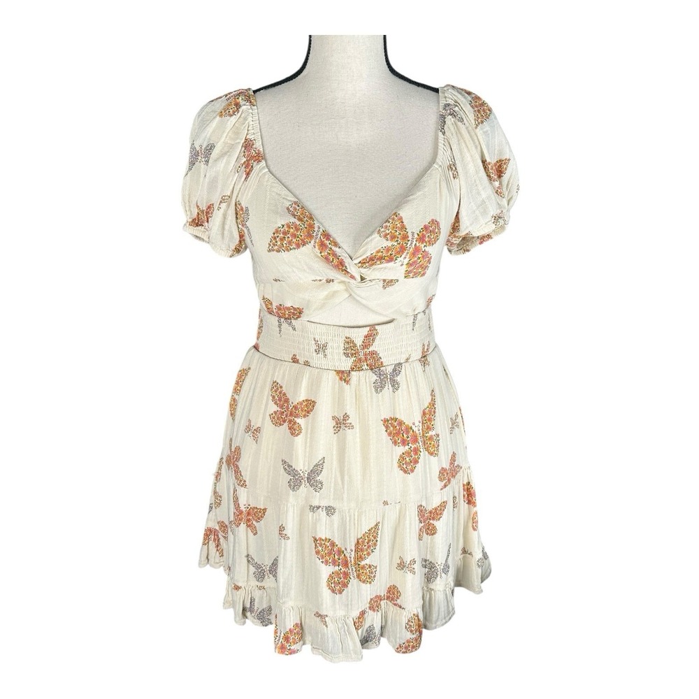 American Eagle Butterfly Cut-Out‎ Twist Lined Stretch Waist Front Dress Small